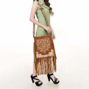American Darling Leather and Cowhide Sunflower Fringe Bag